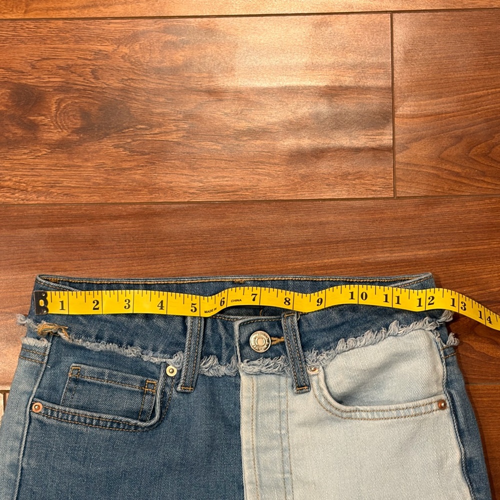 Wild Fable Highest Rise Slim Straight Patchwork Two Toned Denim Jeans Size 00 - Picture 5 of 10